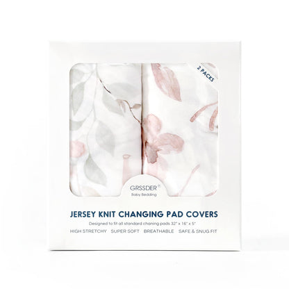 GRSSDER Stretch Ultra Soft Jersey Knit Changing Pad Cover Set 2 Pack, Change Table Pad Covers Fit