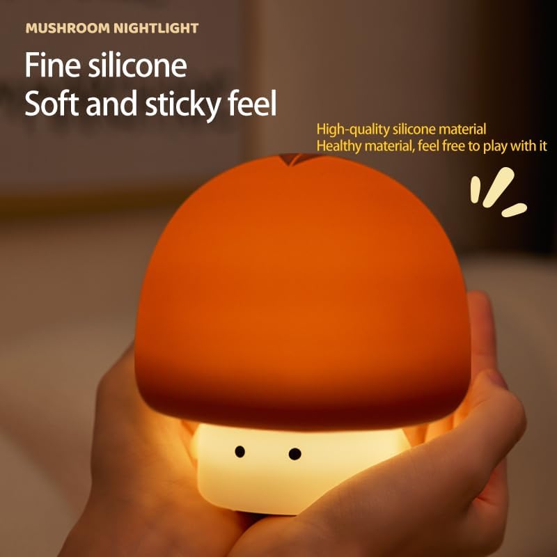 Cute Baby Night Light for Kids,Rechargeable Dimmable Silicone Nursery Toddler Mushroom