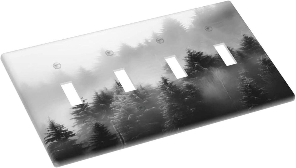 Foggy Forest Natural Scenery Retro Tree Pine Light Switch Covers Quad Toggle Electrical Faceplate 4
