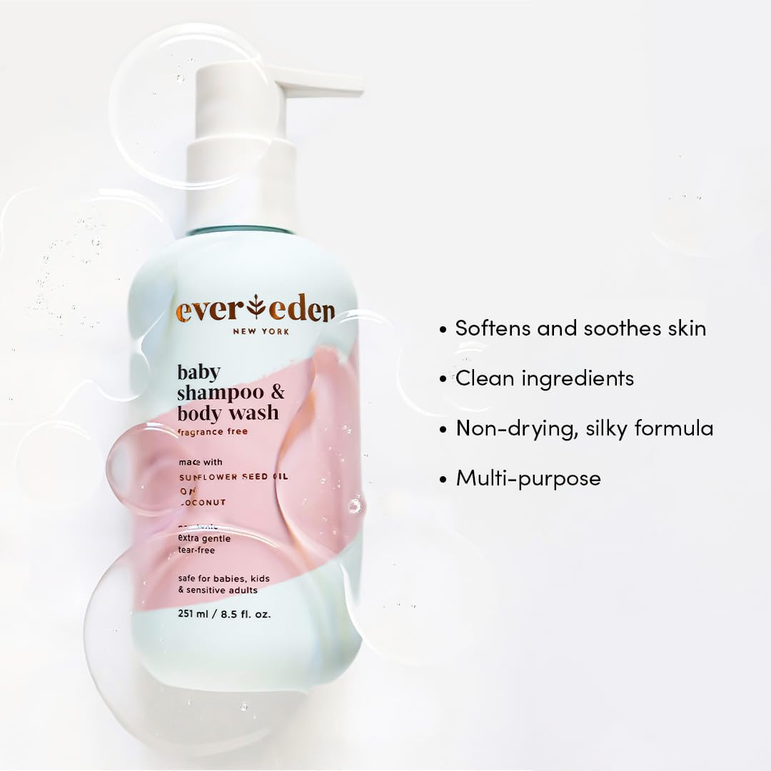 Evereden Baby Shampoo & Body Wash 2-in-1, 8.5 fl oz | Gentle, Non-Toxic, Fragrance-Free, Hydrating