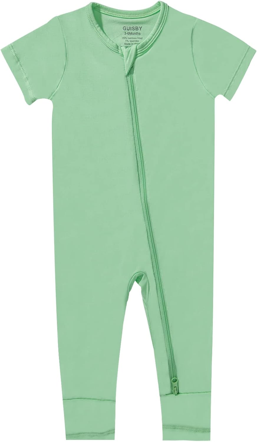 GUISBY Rayon Made from Bamboo Baby Pajamas, Summer Short Sleeve Footless Rompers, 2 Way Zipper