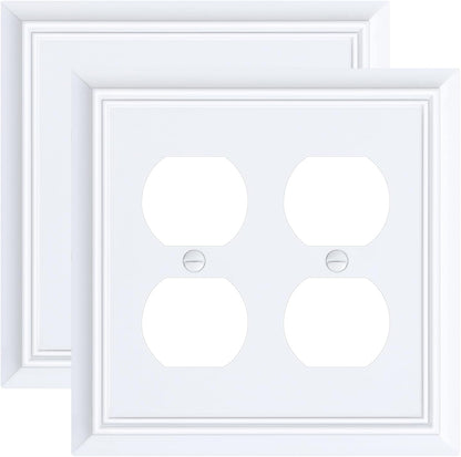 2-Pack Double Duplex Outlet Cover, Pure White Decorative Switch Plates and Outlet Covers for