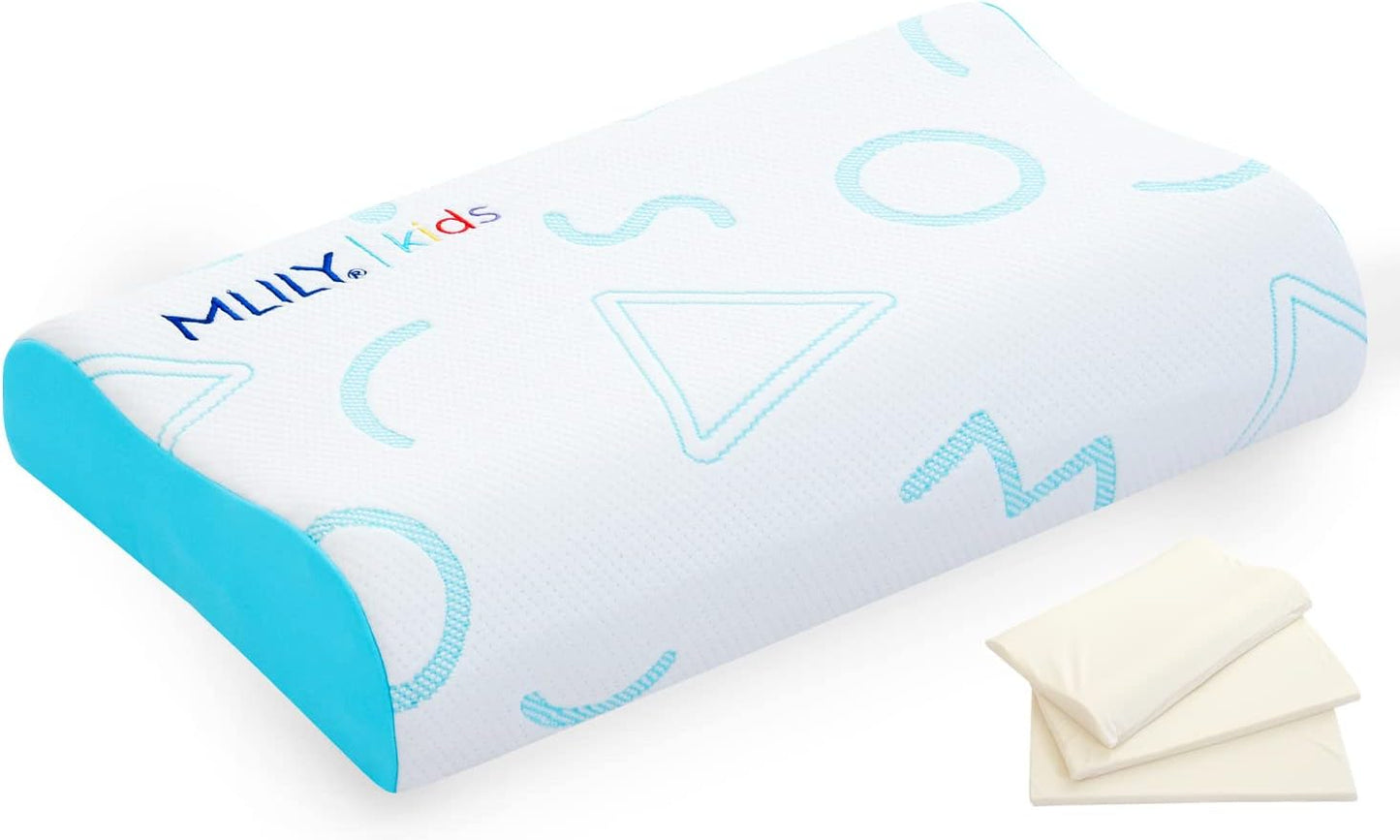 MLILY Kids Pillow for Sleeping, Adjustable Kids Memory Foam Pillow for Bed Set, Breathable and