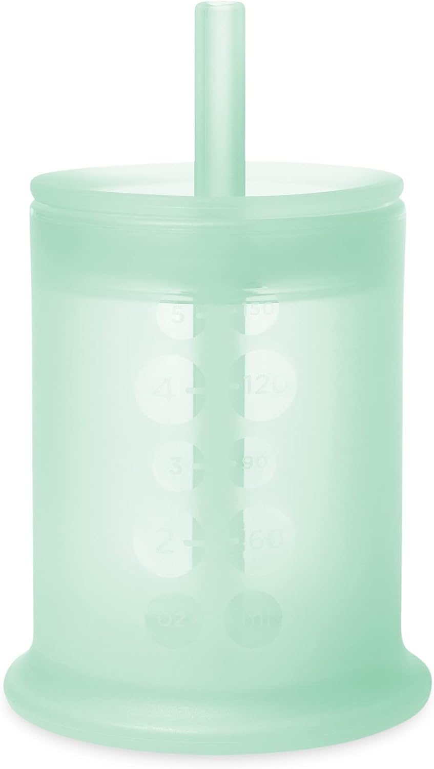 Olababy Silicone Training Cup with Straw Lid | Babies Water Drinking Cup | 6+ Mo Infant To 12-18
