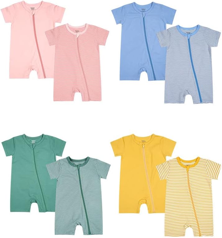 Teach Leanbh Baby Boys or Girls 2 Pack Pajamas Cotton Short Sleeve Zipper Romper Jumpsuits Sleep