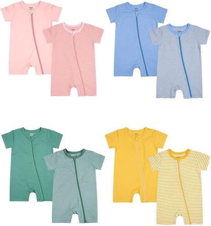 Teach Leanbh Baby Boys or Girls 2 Pack Pajamas Cotton Short Sleeve Zipper Romper Jumpsuits Sleep