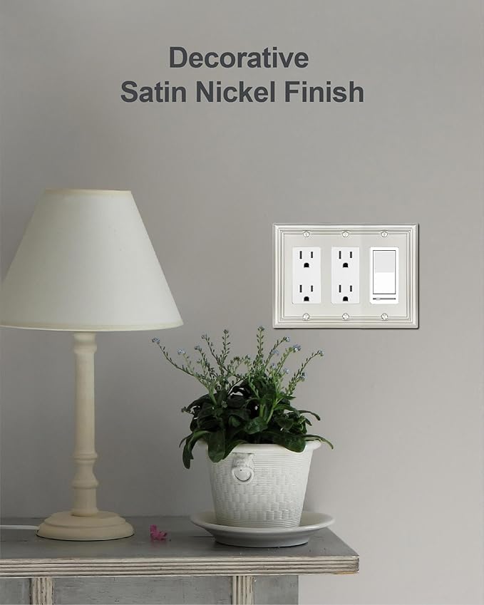 1-Pack Triple Decorator Wall Plate, Metal Electrical Outlet Cover for Receptacles, Dimmer Switches