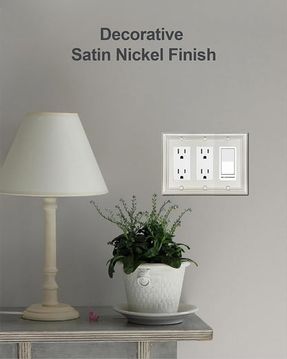 1-Pack Triple Decorator Wall Plate, Metal Electrical Outlet Cover for Receptacles, Dimmer Switches
