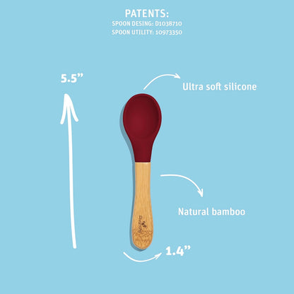 Avanchy Baby Spoons 5 Bamboo and Silicone Set, Self Feeding Food Utensils, 4 Months Baby Led