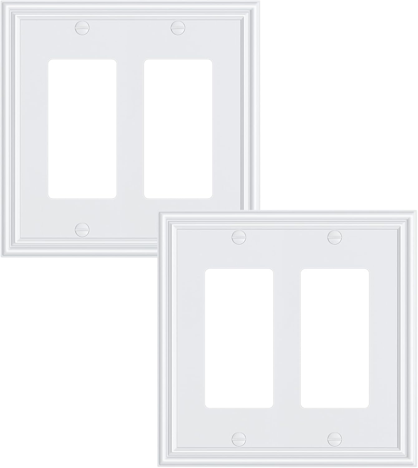 2-Pack Decorative Double Decorator Outlet Cover Plate, Durable Zinc Alloy Pure White Wall Plates