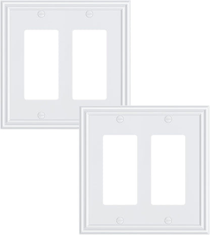 2-Pack Decorative Double Decorator Outlet Cover Plate, Durable Zinc Alloy Pure White Wall Plates