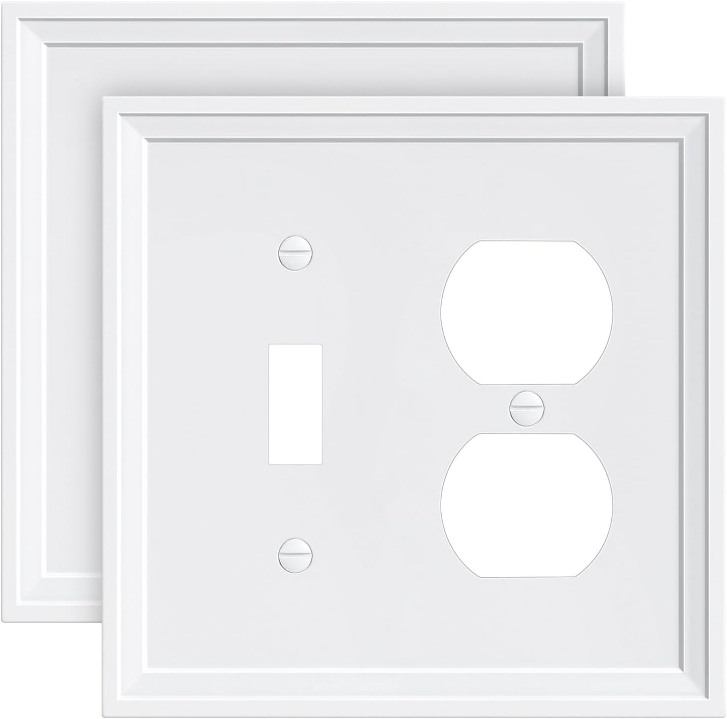 2-Pack Combo Toggle/Duplex Light Switch Cover Plate, Pure White Wall Outlet Cover Plate, Natural