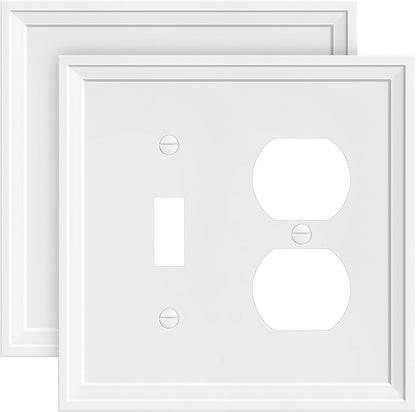 2-Pack Combo Toggle/Duplex Light Switch Cover Plate, Pure White Wall Outlet Cover Plate, Natural