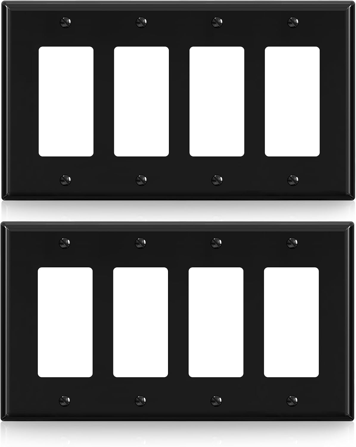 ELEGRP 4-Gang Decorative Wall Plates, Mid-Size 4.88" H x 8.57" L Unbreakable Thermoplastic