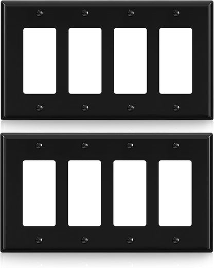 ELEGRP 4-Gang Decorative Wall Plates, Mid-Size 4.88" H x 8.57" L Unbreakable Thermoplastic