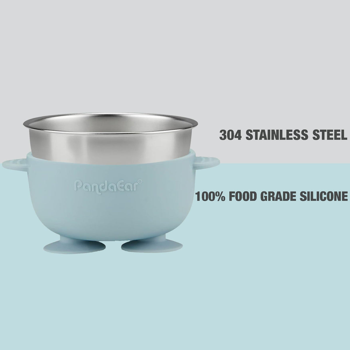 PandaEar 8PCS Baby Feeding Set | Stainless Steel Suction Plates and Bowls with Silicone Fork and