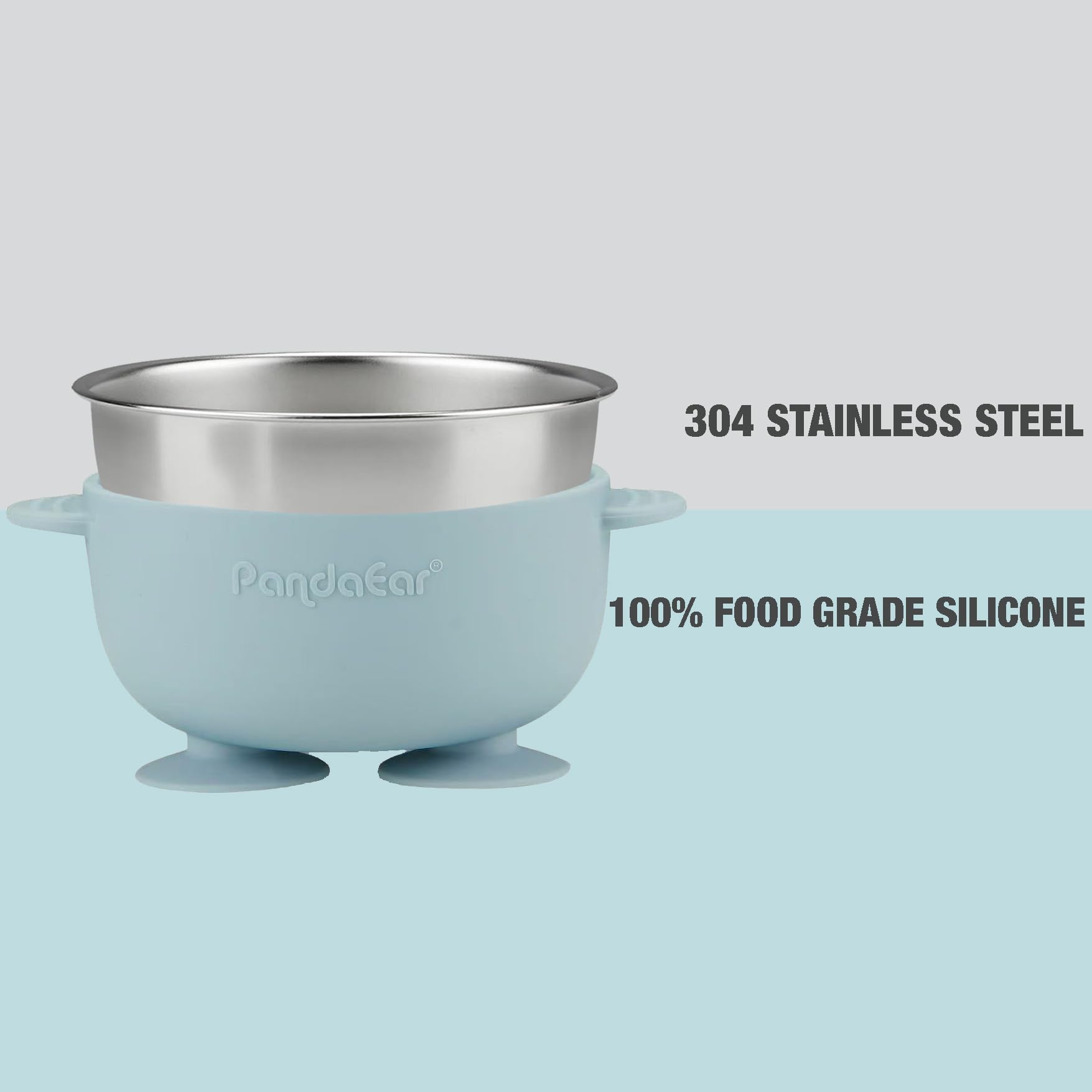 PandaEar 8PCS Baby Feeding Set | Stainless Steel Suction Plates and Bowls with Silicone Fork and