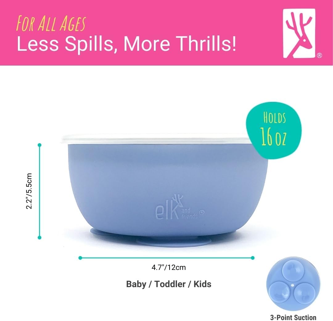 Elk and Friends Stainless Steel Bowls with Silicone Sleeve for Babies & Toddlers | Lids Included |