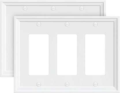 2-Pack Triple Decorator Outlet Cover Plate, White Decorative Switch Plates and Outlet Covers