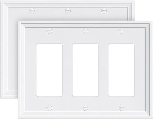 2-Pack Triple Decorator Outlet Cover Plate, White Decorative Switch Plates and Outlet Covers