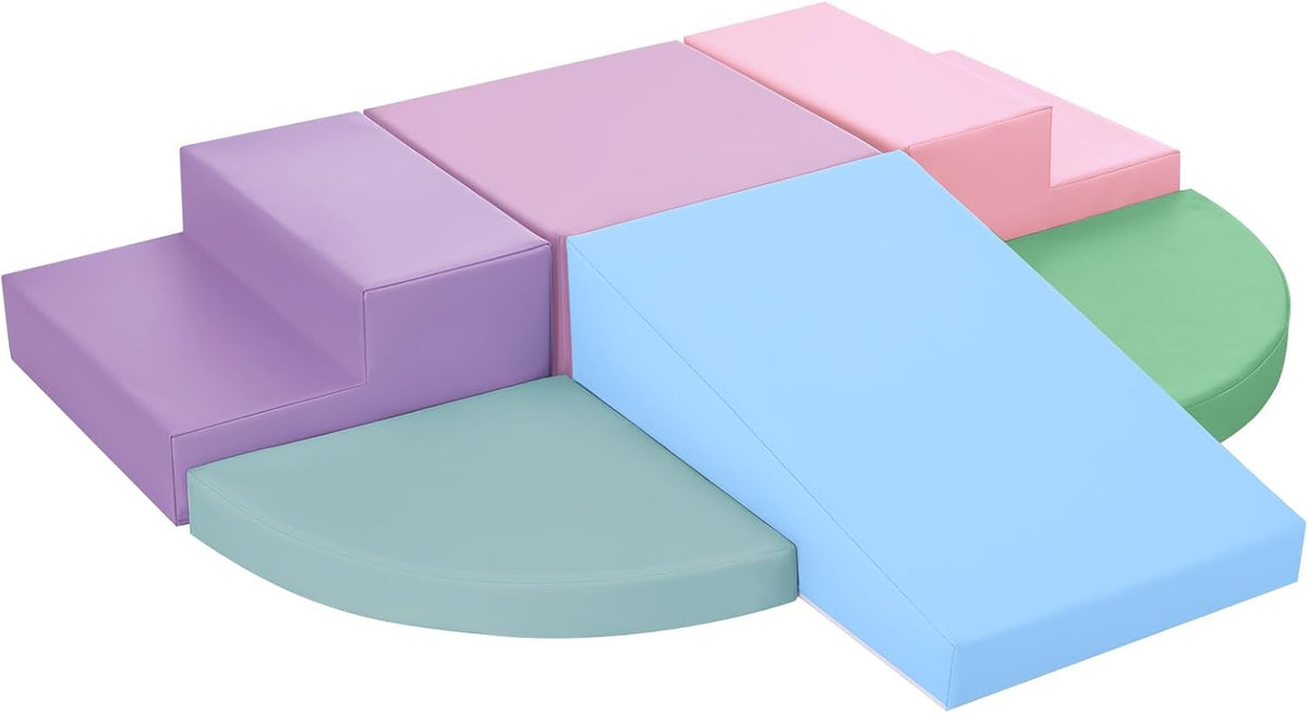 6-Piece Foam Climbing Blocks for Toddlers: Colorful Climbing Gym PU Leather Baby Foam Building