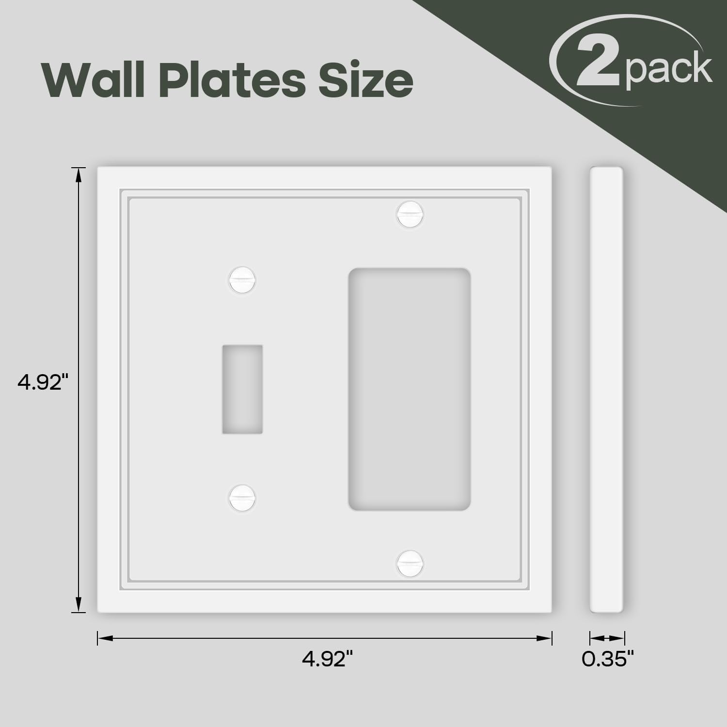 Toggle/Decorator Combo Light Switch Cover Plate White Classic Decorative Switch Plates Cover 2 Gang