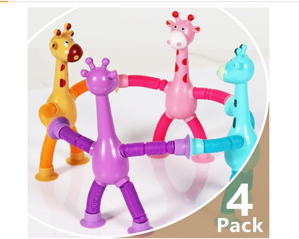 4 Pcs Telescopic Suction Cup Giraffe Toy, Funny Pop Tubes Sensory Toy for Toddlers, Educational