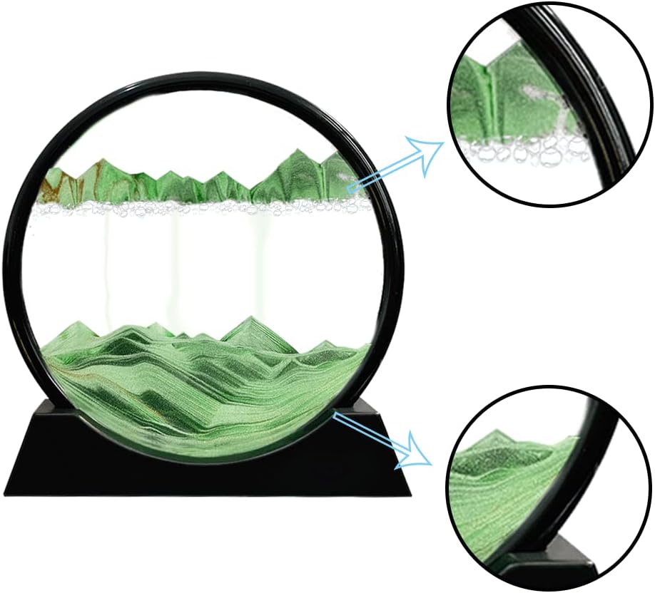 Aoderun Moving Sand Art Picture Round Glass 3D Deep Sea Sandscape in Motion Display Flowing Sand