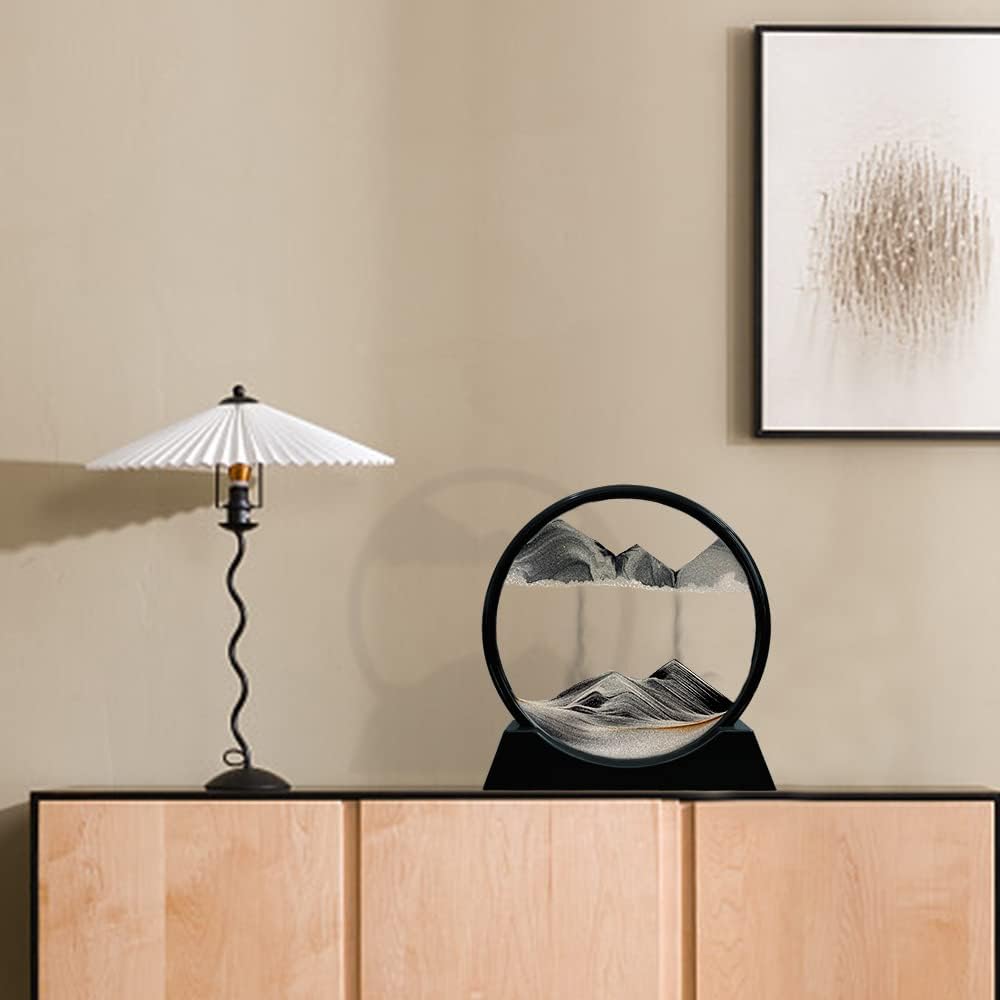 Aoderun Moving Sand Art Picture Round Glass 3D Deep Sea Sandscape in Motion Display Flowing Sand