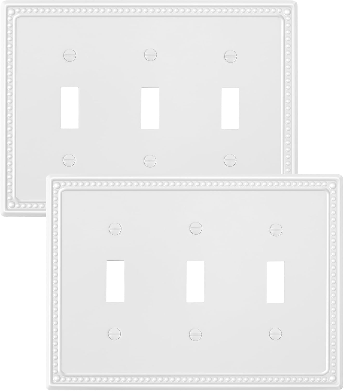 2-Pack Triple Toggle Light Switch Cover Plate, Pearls Decorative Switch Plate Covers, Pure White 3