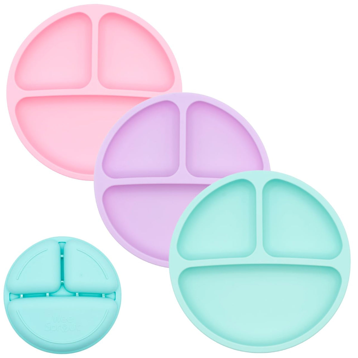 WeeSprout Silicone Divided Plates (No Lids), 100% Food Grade Silicone Divided Plates for Toddlers &
