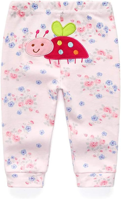 Unisex Newborn Baby Cotton 4-Pack Pants Embroidery Pringting Casual Leggings 0-24 Months for Boys