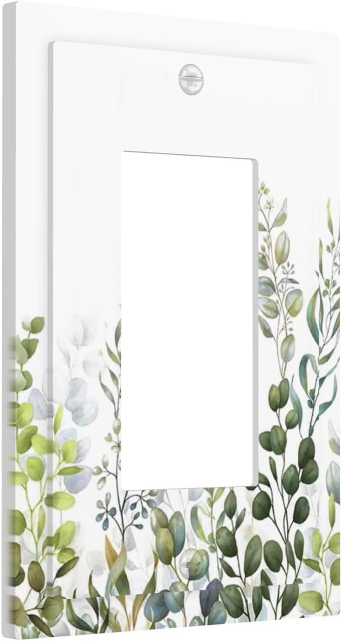 Green Eucalyptus Leaf Plant Herbs Springnature Decorative Outlet Covers 1 Gang Single Rocker Light