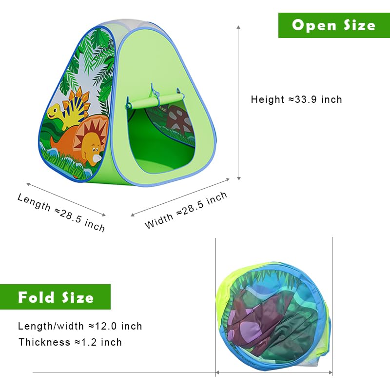 ROIWUIE Dinosaur Kids Pop up Play Tent, Playhouse for Kids Indoor Outdoor, Foldable Toddler Tent