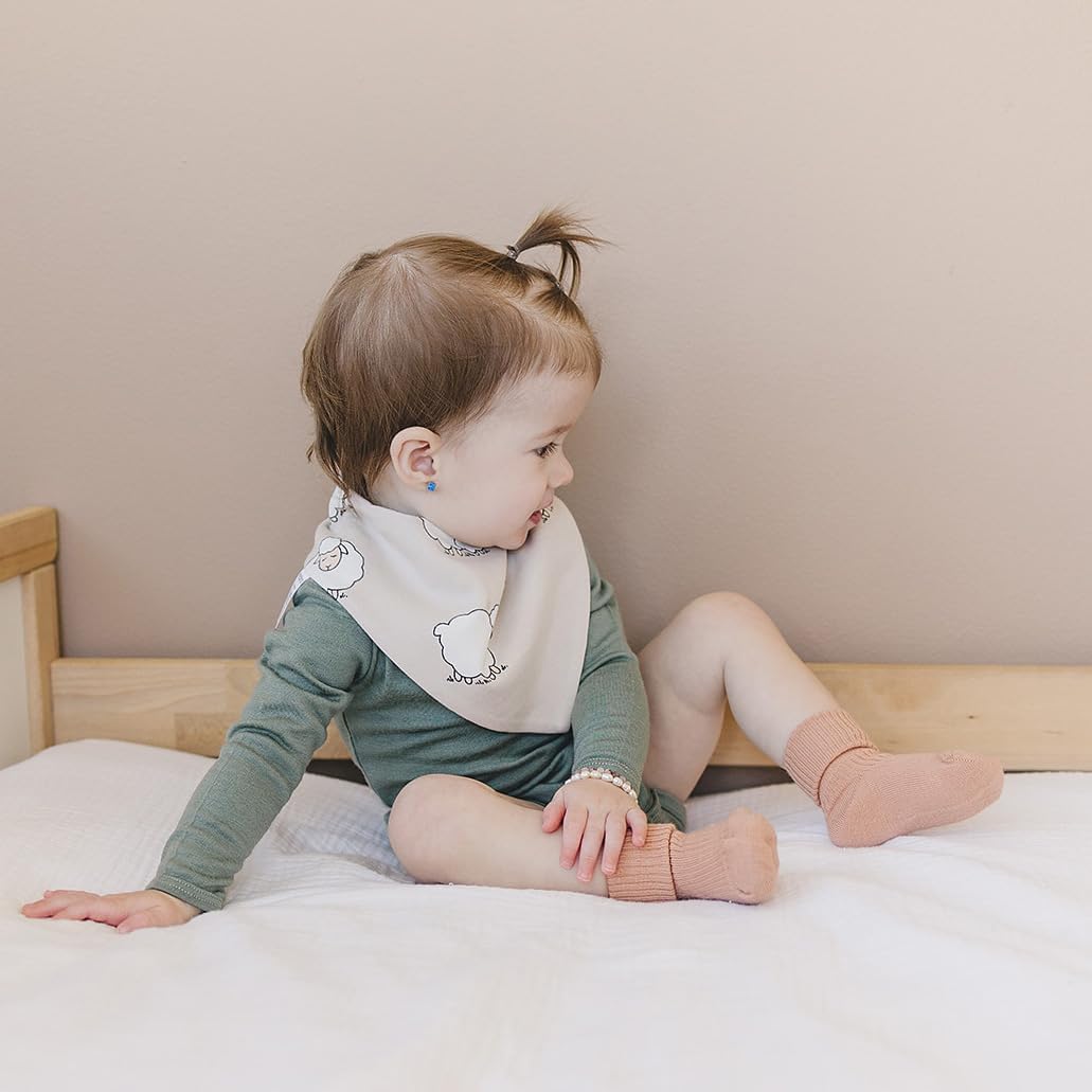Woolino Merino Wool Baby Bibs - Highly Absorbent Bandana Bib with Cotton Outer Layer and Merino