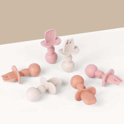 6 Pack Baby Spoons and Forks Set, Silicone Baby Spoons Self Feeding 6 Months for Toddler