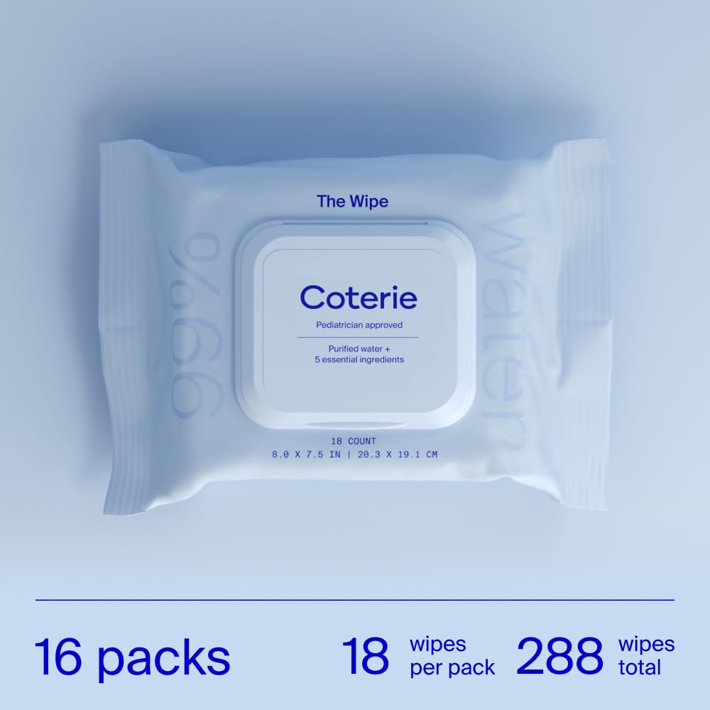 Coterie Baby Travel Size Wipes for Sensitive Skin, Plant-Based and Plastic-Free Fibers, 99% Water
