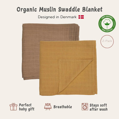 Swaddle - 100% Organic Cotton - Muslin Swaddle Blankets for Newborn, 47" x 47" 2-Pack (Autumn
