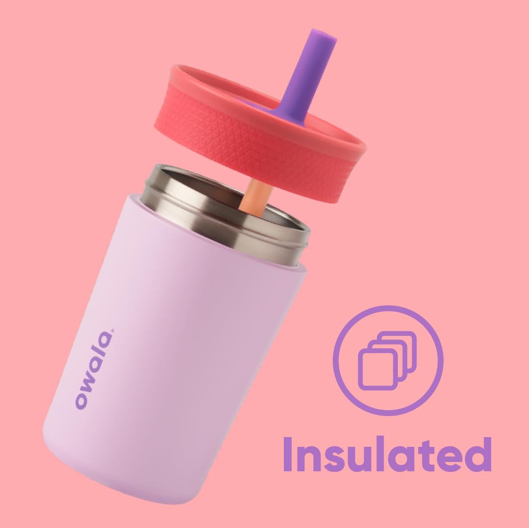 Owala Kids Insulation Stainless Steel Tumbler with Spill Resistant Flexible Straw, Easy to Clean