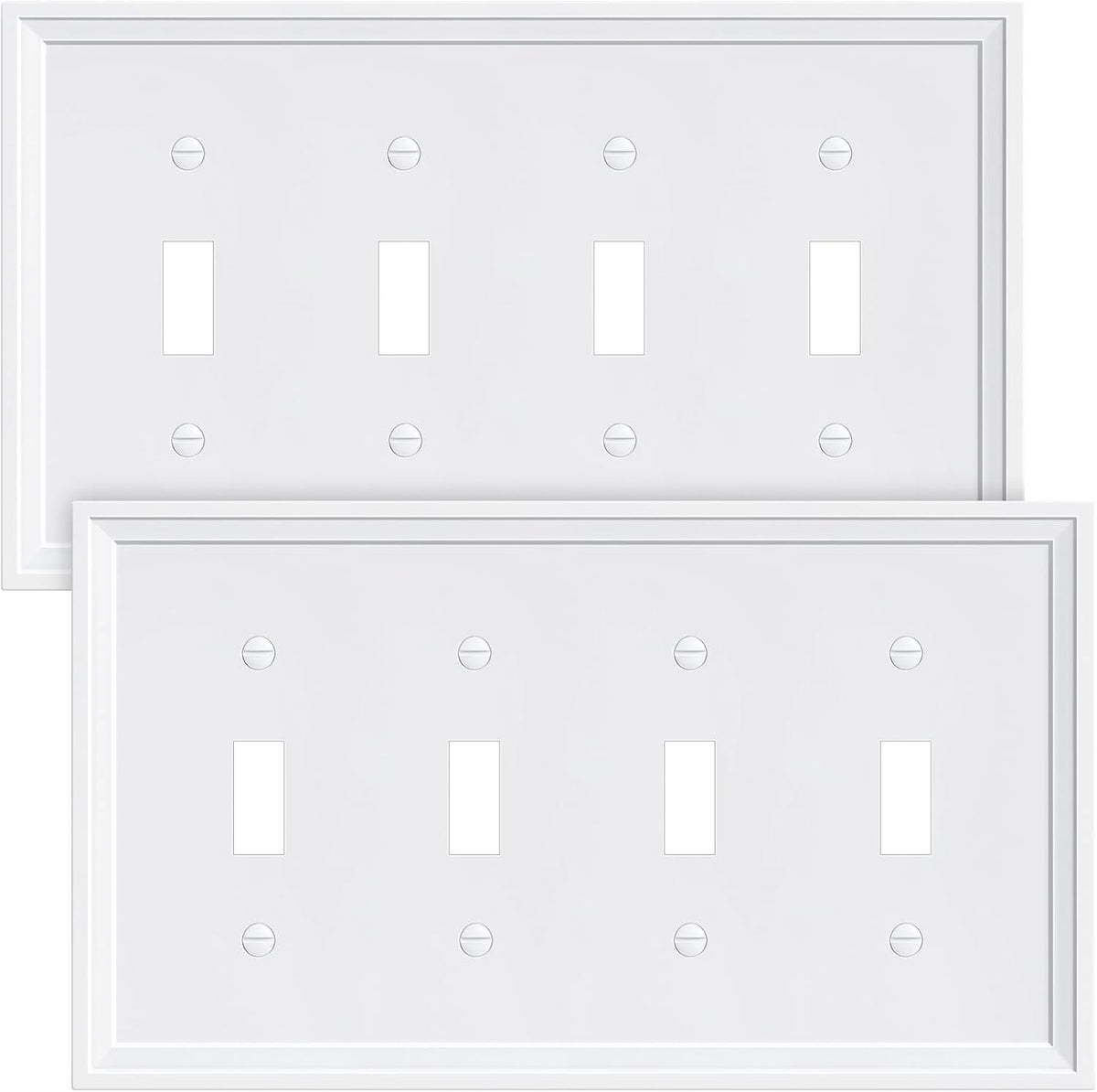 2-Pack Quad Toggle Light Switch Cover Plate, White Decorative Switch Plate Covers, Natural Bamboo