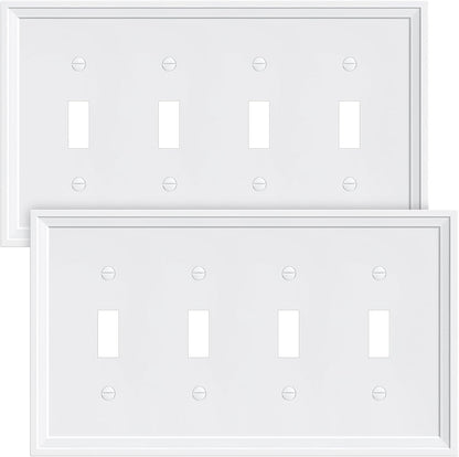 2-Pack Quad Toggle Light Switch Cover Plate, White Decorative Switch Plate Covers, Natural Bamboo