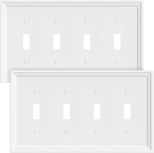 2-Pack Quad Toggle Light Switch Cover Plate, White Decorative Switch Plate Covers, Natural Bamboo