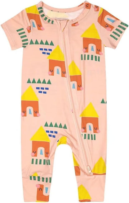 Teach Leanbh Toddler Unisex Baby Bamboo Viscose Pajamas 2 Way Zipper Short Sleeve Footless Romper