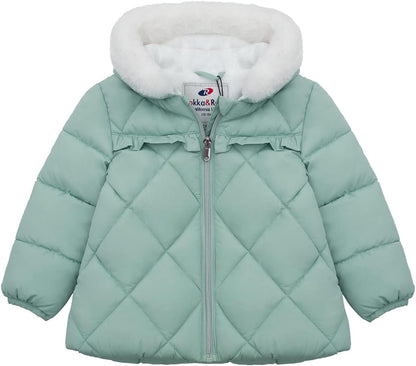 Rokka&Rolla Baby Girls' Water-Resistant Puffer Jacket Hooded Winter Coat with Soft Mini Fur Lining
