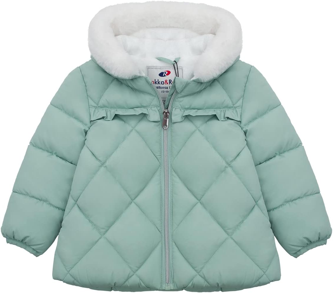 Rokka&Rolla Baby Girls' Water-Resistant Puffer Jacket Hooded Winter Coat with Soft Mini Fur Lining