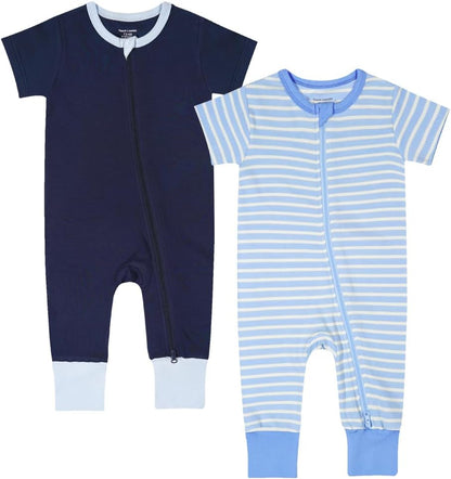 Teach Leanbh Toddler Baby Boys Girls 2-Pack Pajamas Cotton 2 Way Zipper Short Sleeve Footless