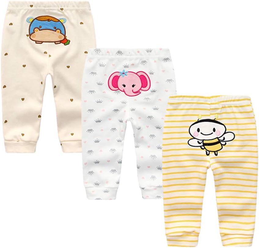 Unisex Newborn Baby Cotton 4-Pack Pants Embroidery Pringting Casual Leggings 0-24 Months for Boys