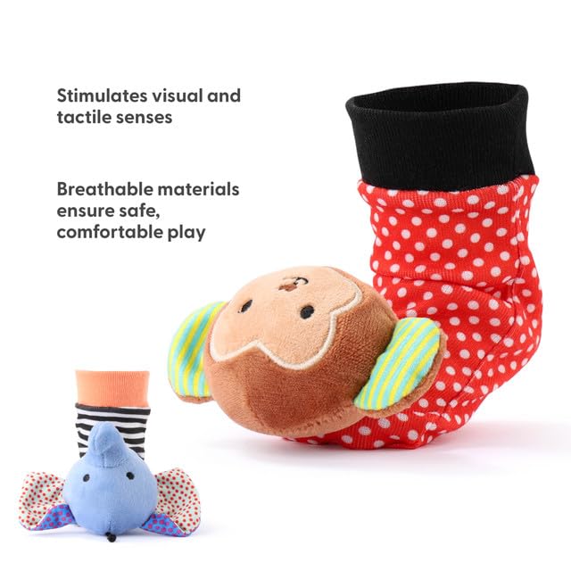 The Peanutshell Sock Rattles Set of 5 - Girl Boy Rattle Socks, Baby Toys 0-6-12 Month, Animal