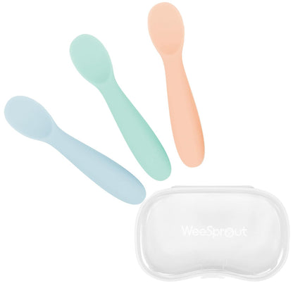 WeeSprout Baby Spoons for Self Feeding 6 Months +, Soft & Durable Silicone Utensils for Sensitive