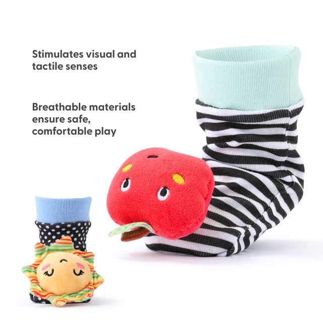 The Peanutshell Sock Rattles Set of 5 - Girl Boy Rattle Socks, Baby Toys 0-6-12 Month, Animal